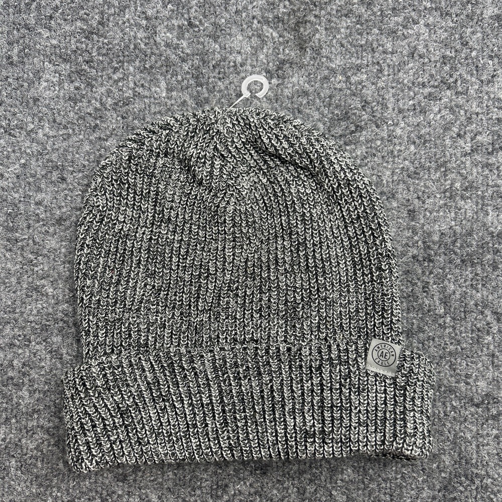 American Eagle Beanie Hat Cuffed Marled Knit Salt Pepper Black White Mens O/S